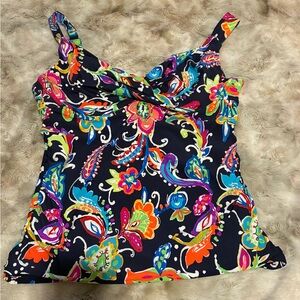 Anne Cole colorful floral twist front underwire tankini top - size 36D/34DD